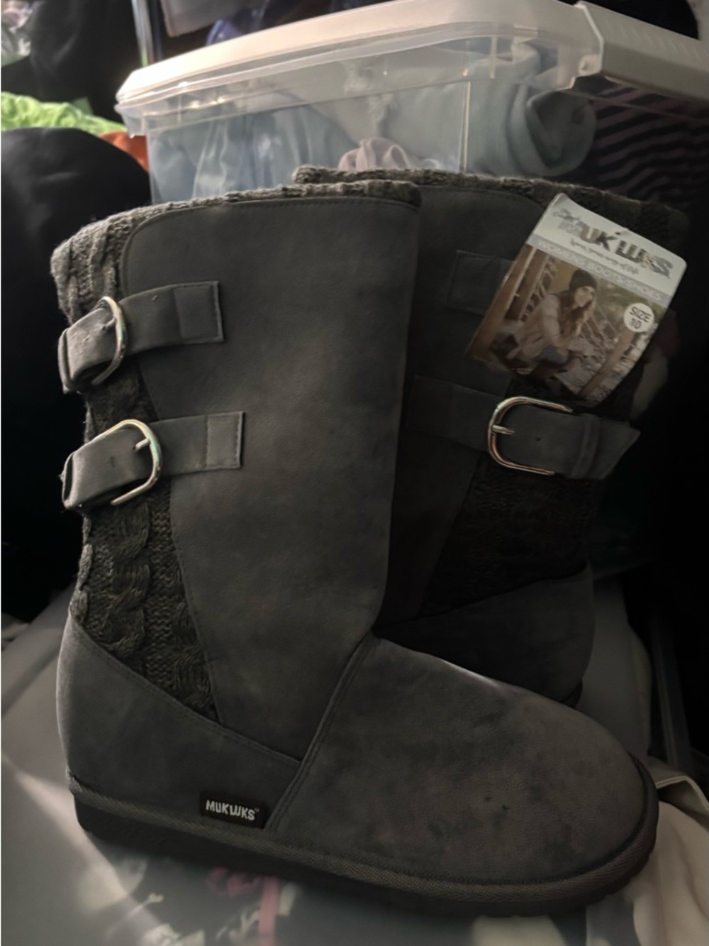 Muk Luks Charcoal Knit-Back Buckle Boots
